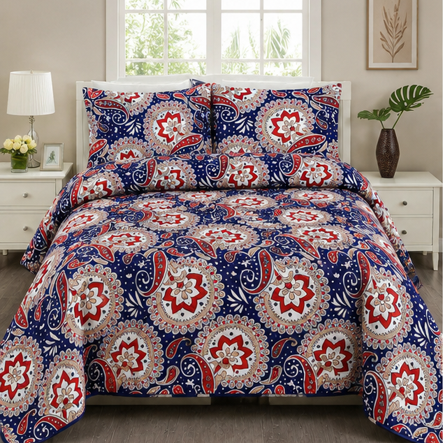 printed quilted bedspread set blue printed quilted bedspread set blue