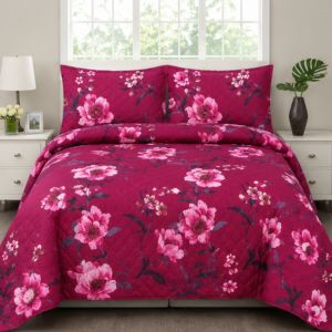 printed quilted bedspread bold red