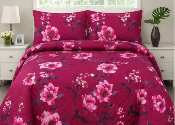Printed Quilted Bedspread Bold Red