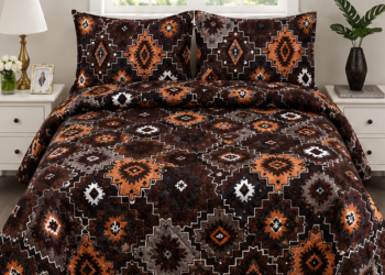 Printed Quilted Bedspread Dark chocolate brown