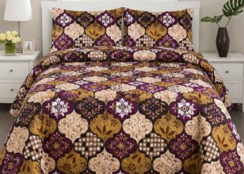 Printed Quilted Bedspread deep purple