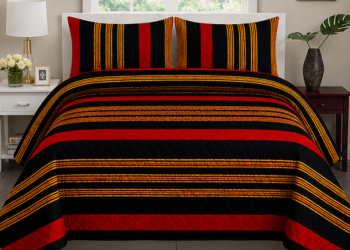 Printed Quilted Bedspread Black and Red