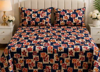 Crystal Cotton Lifetime Bedsheet Navy Blue and Red